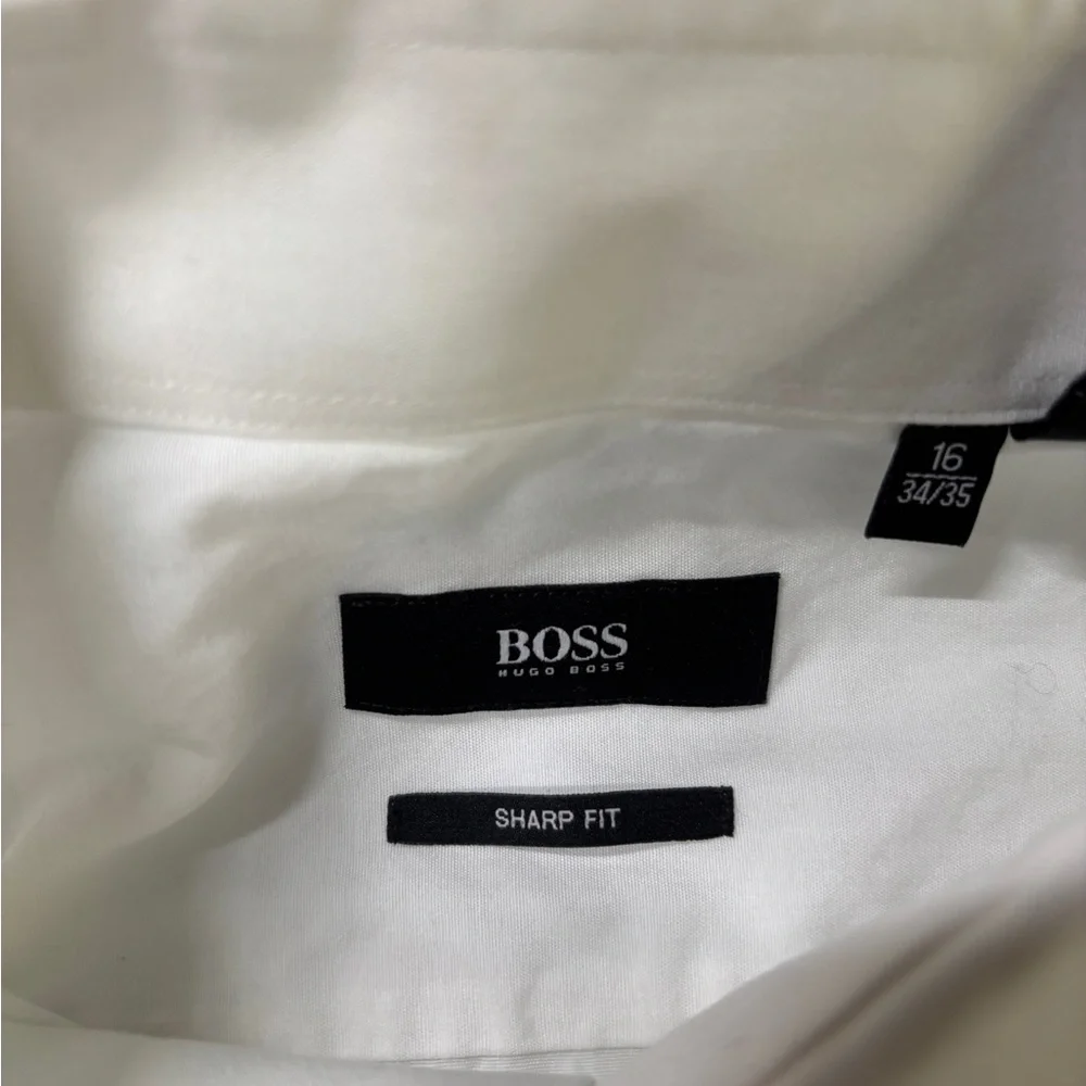 BOSS Sharp Fit Dress Shirts Lot of 2 Blue & White Size 16 34/35 - Picture 9 of 11